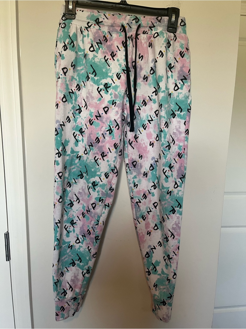 FRIENDS Tie-Dye Print Jogger Pants in Pink & Teal